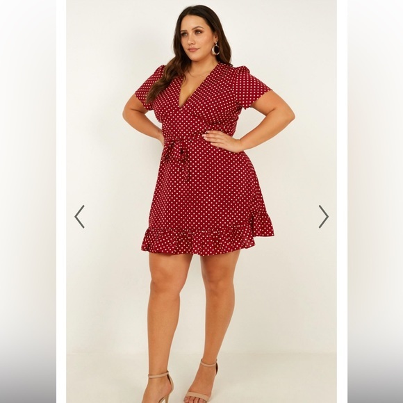 Showpo red and white polka dot dress with fabric tie  Size 20 - Picture 5 of 15